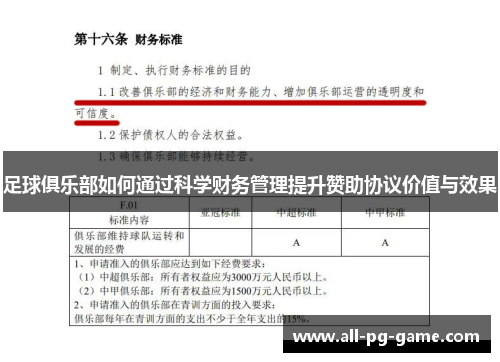足球俱乐部如何通过科学财务管理提升赞助协议价值与效果